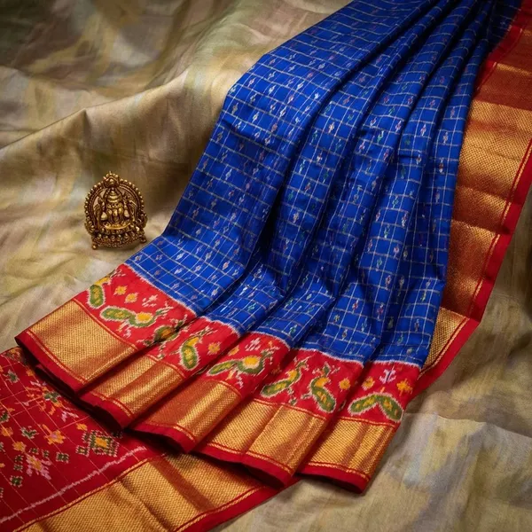 Blue_And_Red_Ikkat_Saree_And_Dolla_Silk_Sarees