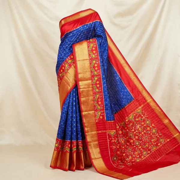 Blue_And_Red_Ikkat_Saree_And_Dolla_Silk_Sarees