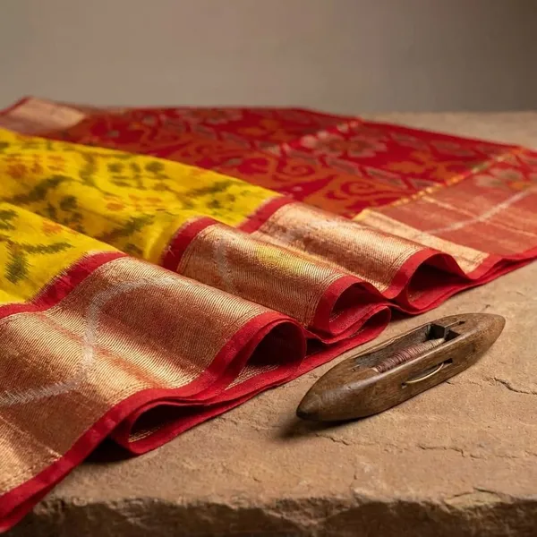 Yellow_And_Red_Twill_Ikkat_Designer_And_Dolla_Silk_Sarees