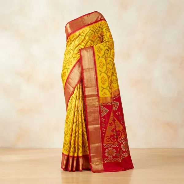Yellow_And_Red_Twill_Ikkat_Designer_And_Dolla_Silk_Sarees