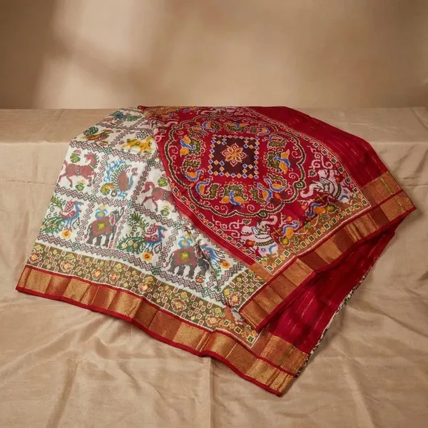 Multicolor_Red_Dola_Silk_Fabric_Sarees