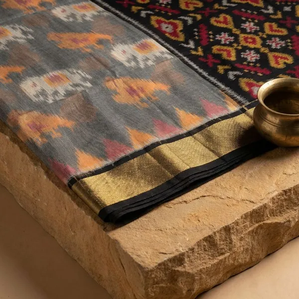 Multicolor_Twill_Ikkat_Designer_And_Dolla_Silk_Sarees