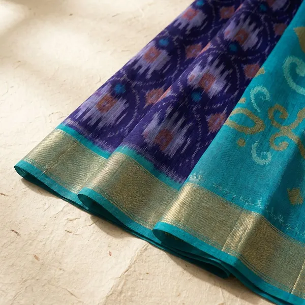 Multicolor_Blue_Twill_Ikkat_Designer_And_Dolla_Silk_Sarees