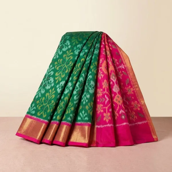 Multicolor_Twill_Ikkat_Designer_And_Dolla_Silk_Sarees