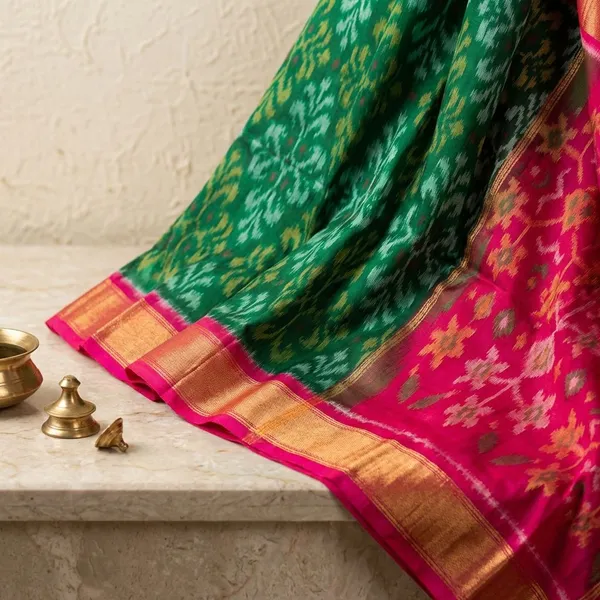 Multicolor_Twill_Ikkat_Designer_And_Dolla_Silk_Sarees