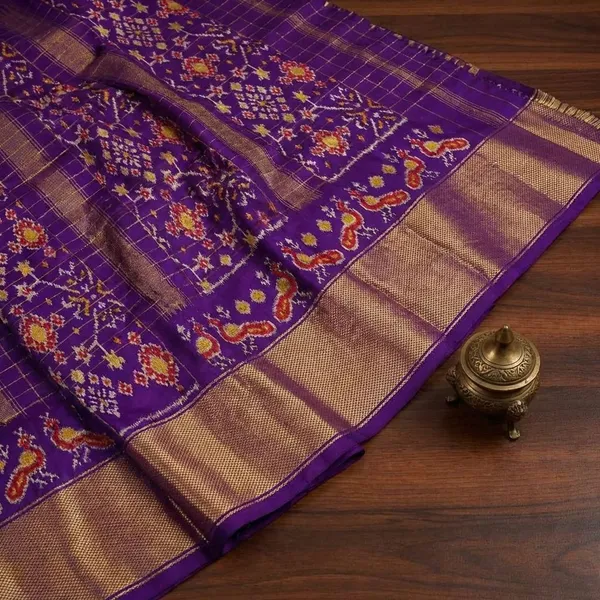Purple_And_Blue_Designer_Ikkat_Saree