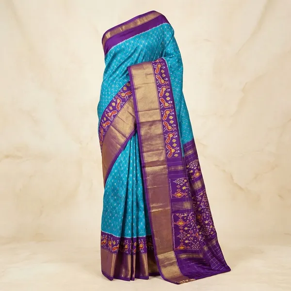 Purple_And_Blue_Designer_Ikkat_Saree