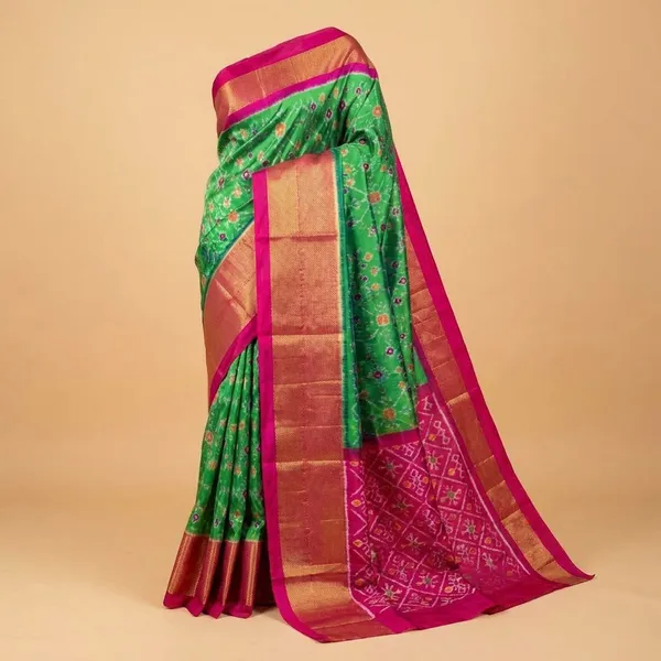 Multicolor_Green_Designer_Ikkat_Saree