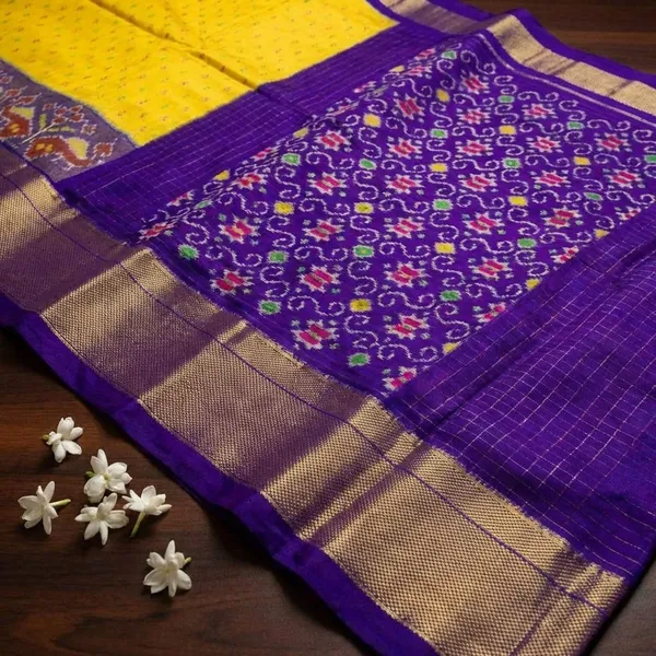 Blue_And_Yellow_Designer_Ikkat_Saree