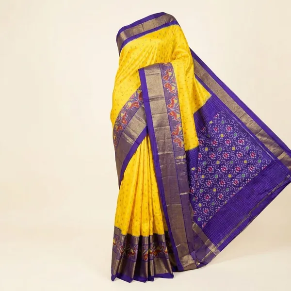 Blue_And_Yellow_Designer_Ikkat_Saree