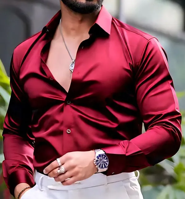 Maroon_Satin_Solid_Full_Sleeve_Shirt_For_Men