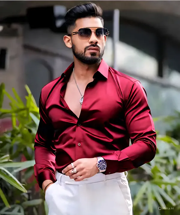 Maroon_Satin_Solid_Full_Sleeve_Shirt_For_Men