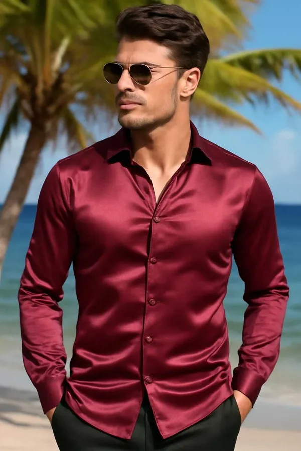 Maroon_Satin_Solid_Full_Sleeve_Shirt_For_Men
