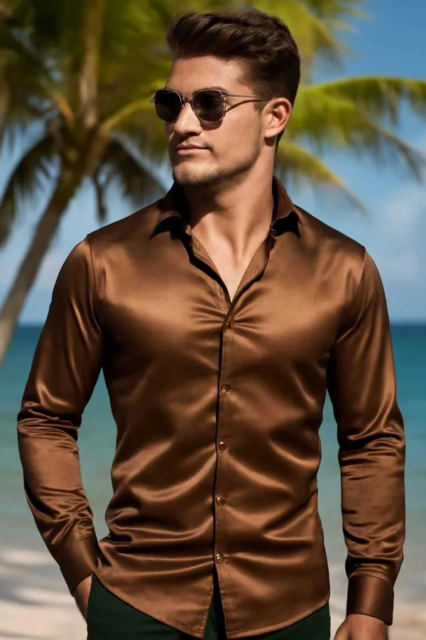 Goldish_Brown_Satin_Solid_Full_Sleeve_Shirt_For_Men