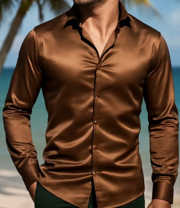 Goldish_Brown_Satin_Solid_Full_Sleeve_Shirt_For_Men