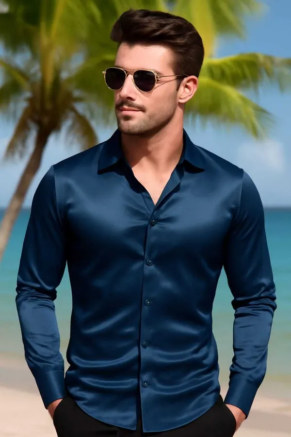 Teal_Blue_Satin_Solid_Full_Sleeve_Shirt_For_Men