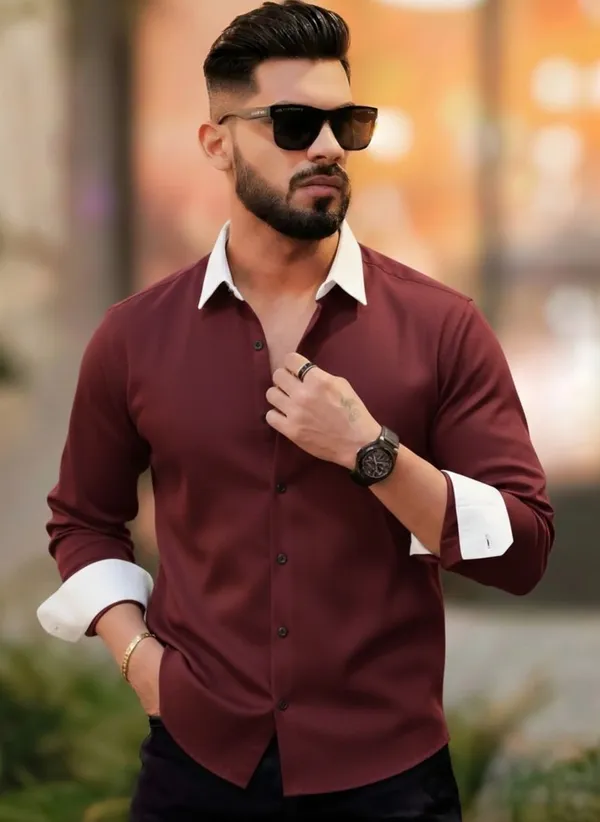 Maroon_Satin_Solid_Full_Sleeve_Shirt_For_Men