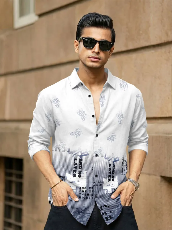 White_Cotton_Linen_Graphic_Print_Full_Sleeve_Shirt_For_Men