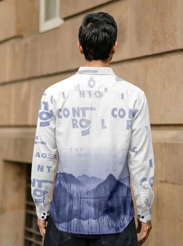 White_And_Blue_Cotton_Blend_Graphic_Print_Full_Sleeve_Shirt_For_Men