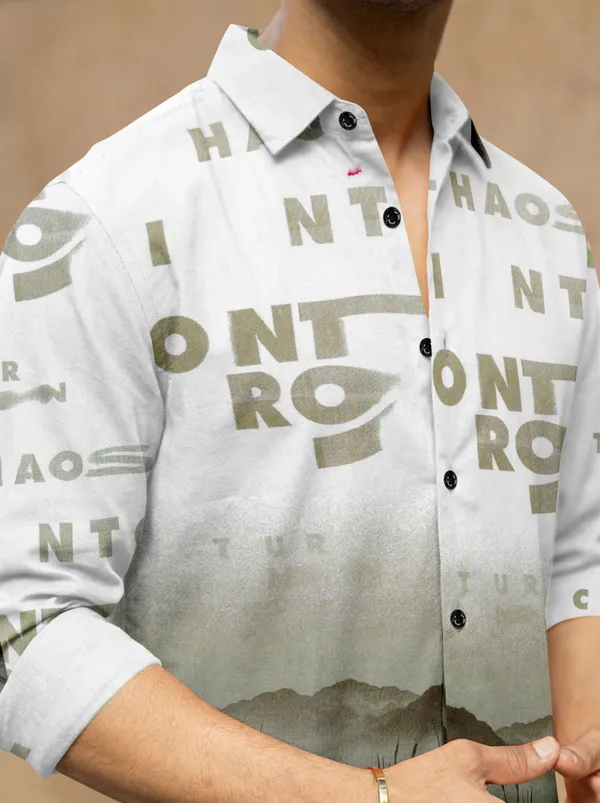White_And_Green_Cotton_Blend_Graphic_Print_Full_Sleeve_Shirt_For_Men