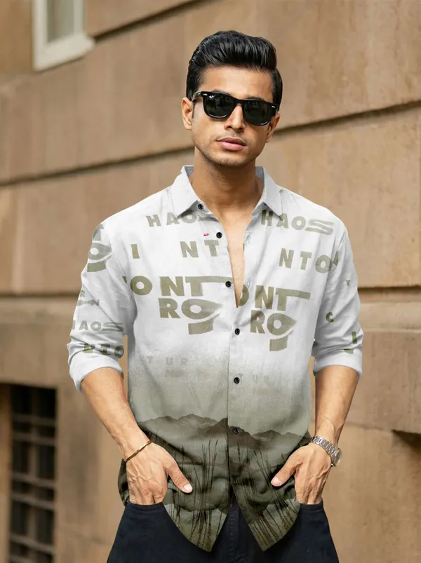 White_And_Green_Cotton_Blend_Graphic_Print_Full_Sleeve_Shirt_For_Men
