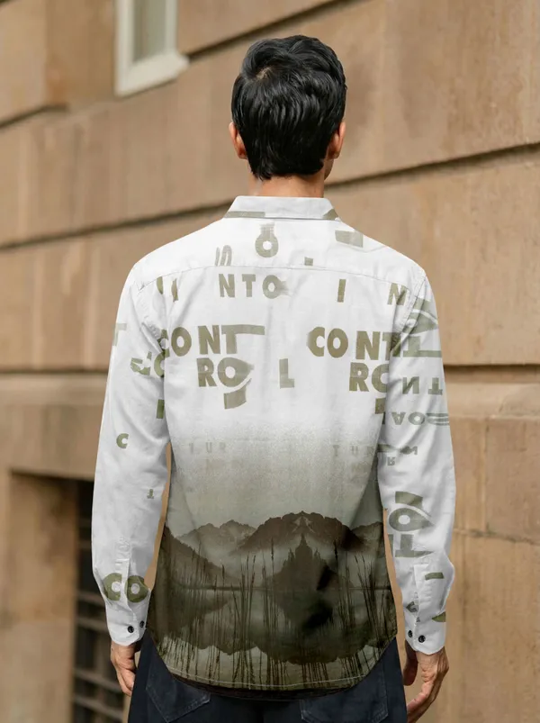 White_And_Green_Cotton_Blend_Graphic_Print_Full_Sleeve_Shirt_For_Men