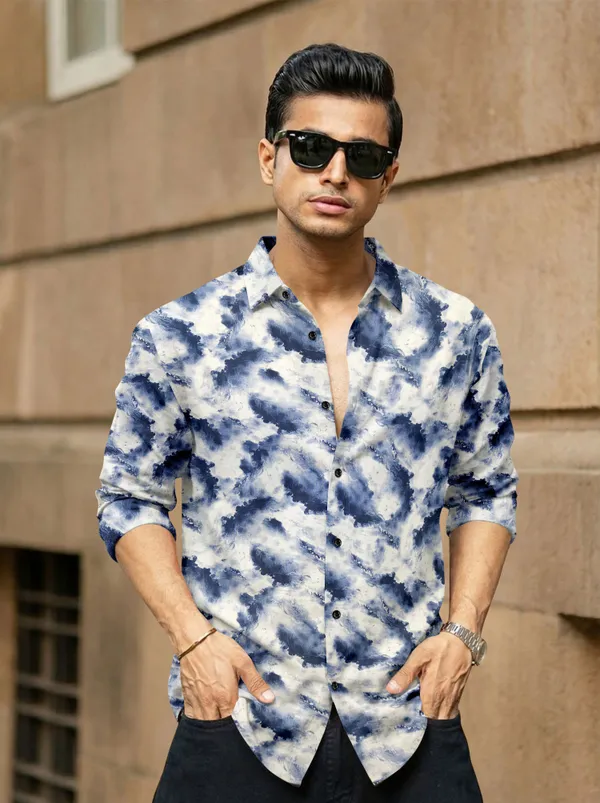 Blue_And_White_Cotton_Blend_Printed_Full_Sleeve_Shirt_For_Men