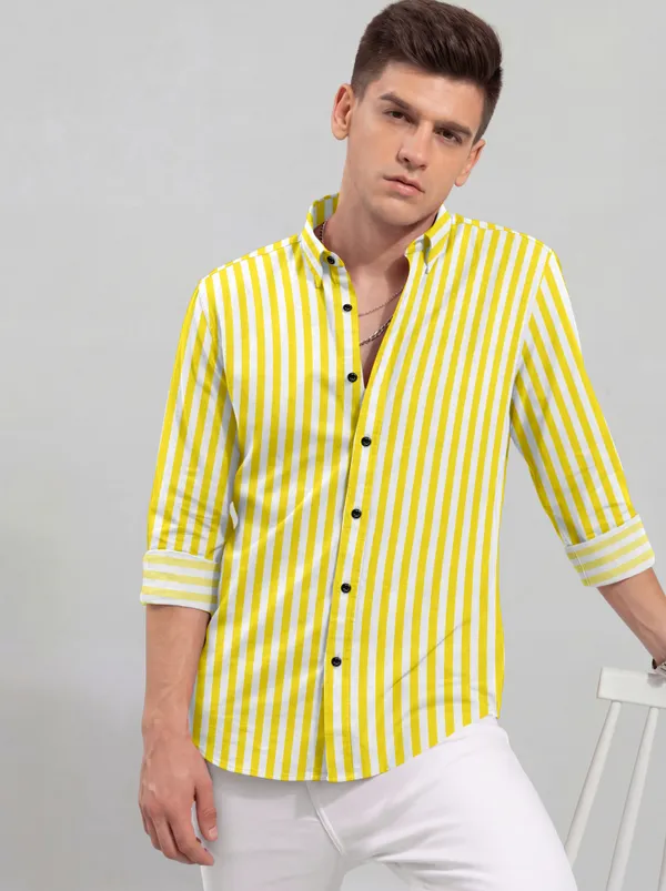 Yellow_And_White_Cotton_Blend_Striped_Full_Sleeve_Shirt_For_Men