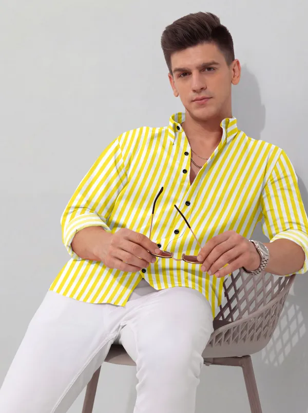 Yellow_And_White_Cotton_Blend_Striped_Full_Sleeve_Shirt_For_Men