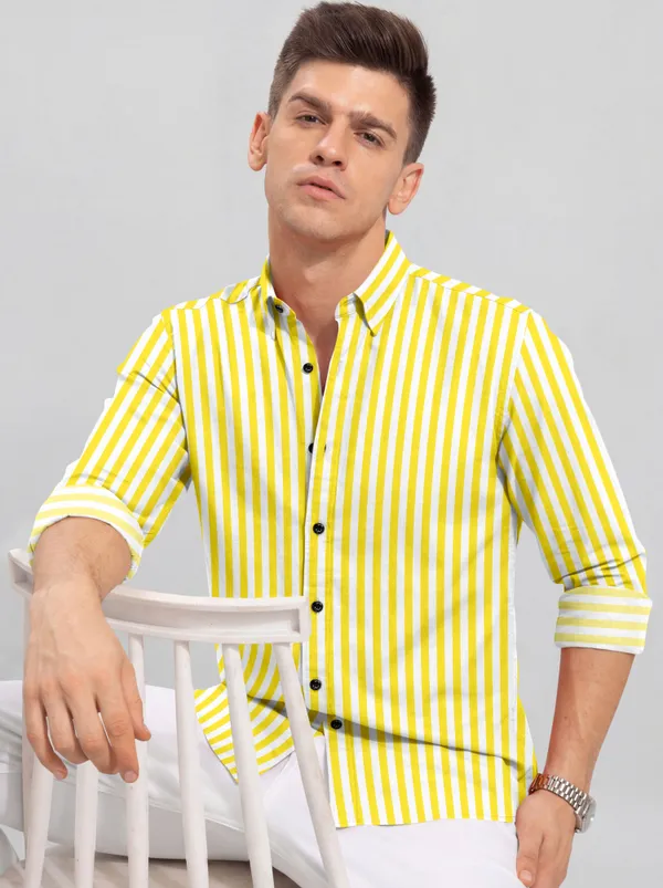 Yellow_And_White_Cotton_Blend_Striped_Full_Sleeve_Shirt_For_Men
