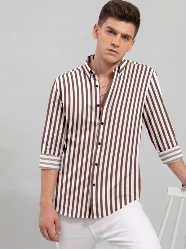 White_And_Brown_Cotton_Blend_Striped_Full_Sleeve_Shirt_For_Men