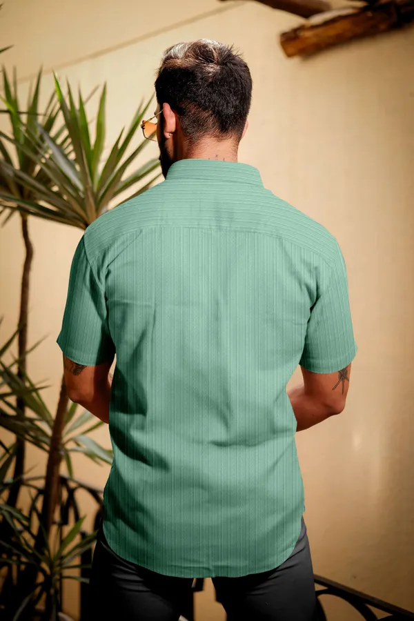 Green_Cotton_Blend_Self_Design_Half_Sleeve_Shirt_For_Men