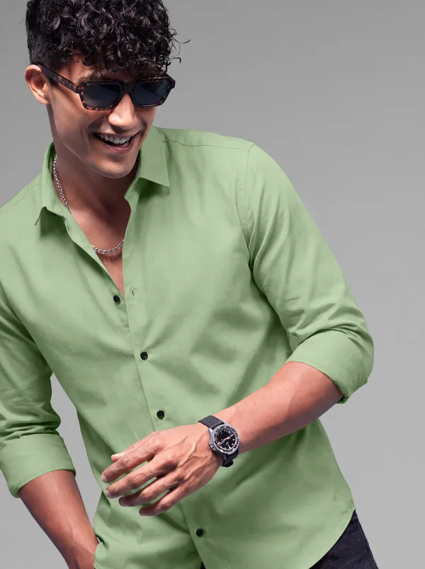 Light_Green_Cotton_Casual_Solid_Full_Sleeve_Shirt_For_Men
