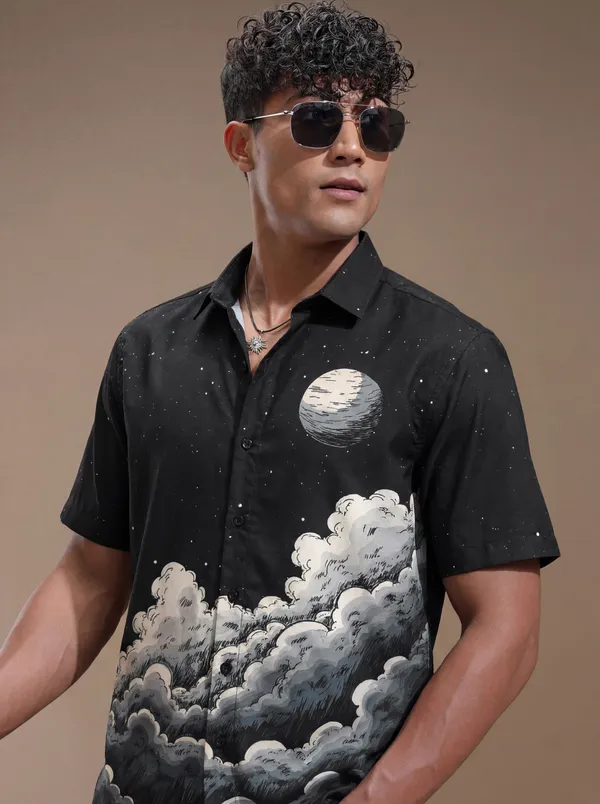 Black_And_White_Cotton_Casual_Printed_Half_Sleeve_Shirt_For_Men