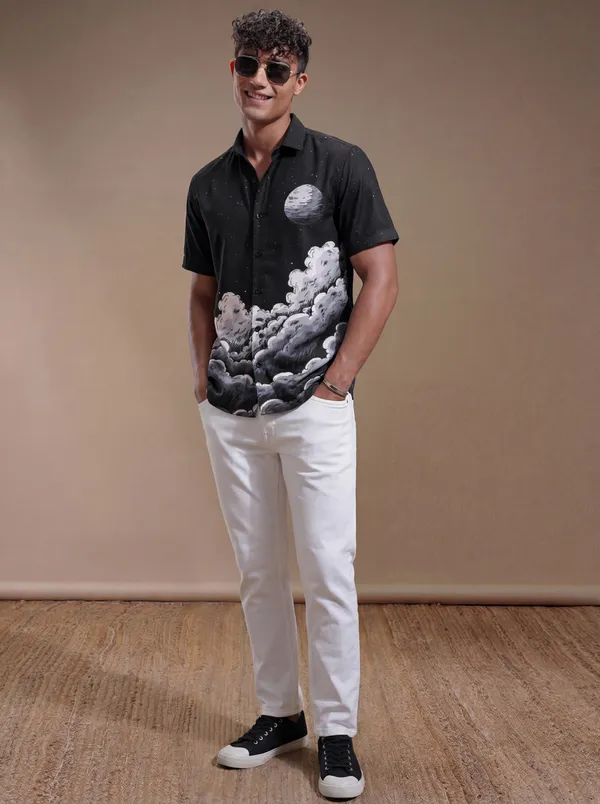 Black_And_White_Cotton_Casual_Printed_Half_Sleeve_Shirt_For_Men