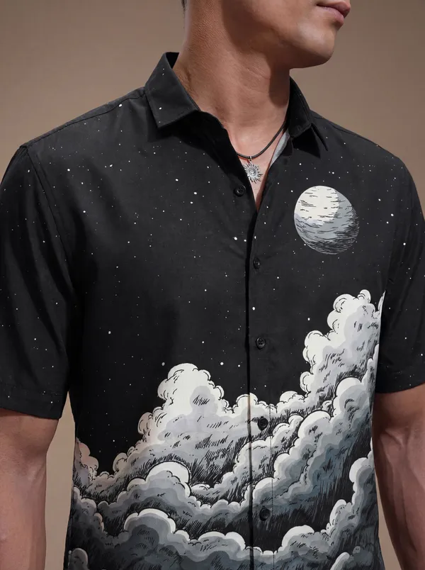 Black_And_White_Cotton_Casual_Printed_Half_Sleeve_Shirt_For_Men