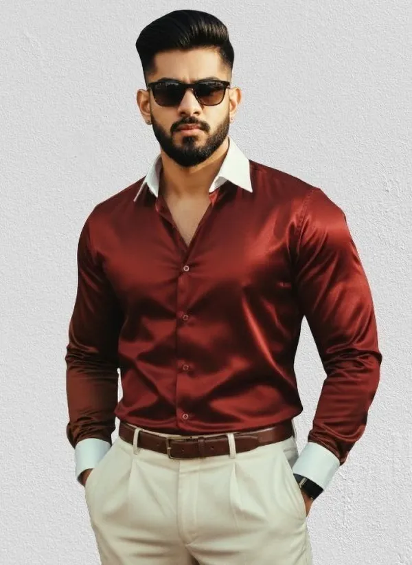 Maroon_Satin_Solid_Full_Sleeve_Shirt_For_Men