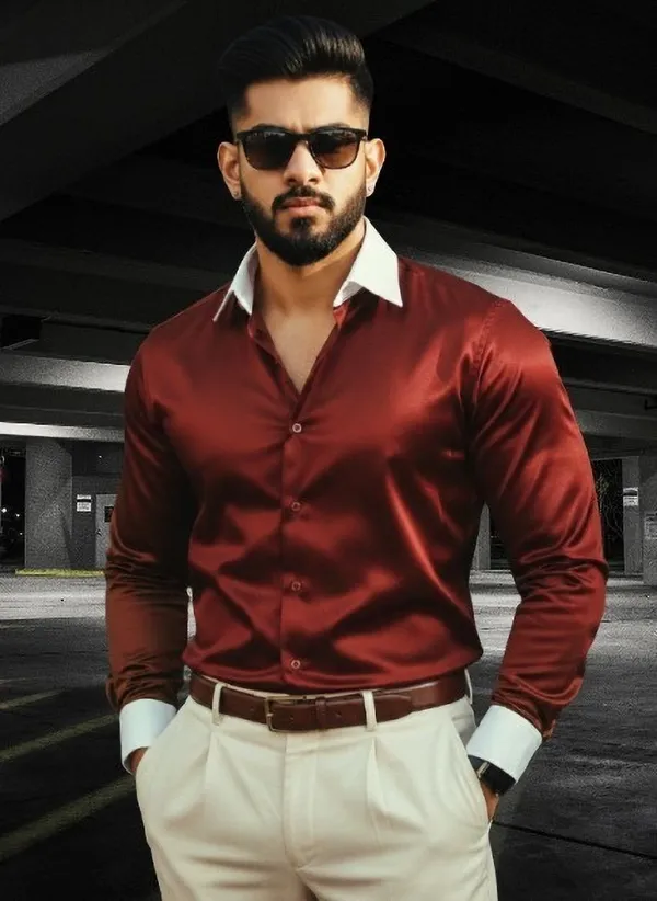 Maroon_Satin_Solid_Full_Sleeve_Shirt_For_Men