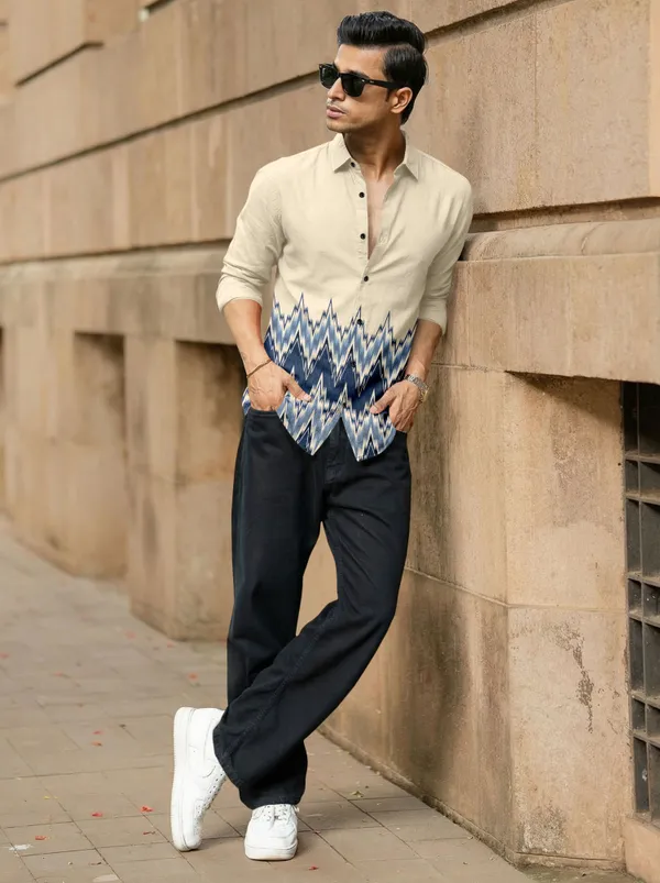Cream_And_Blue_Cotton_Blend_Printed_Full_Sleeve_Shirt_For_Men