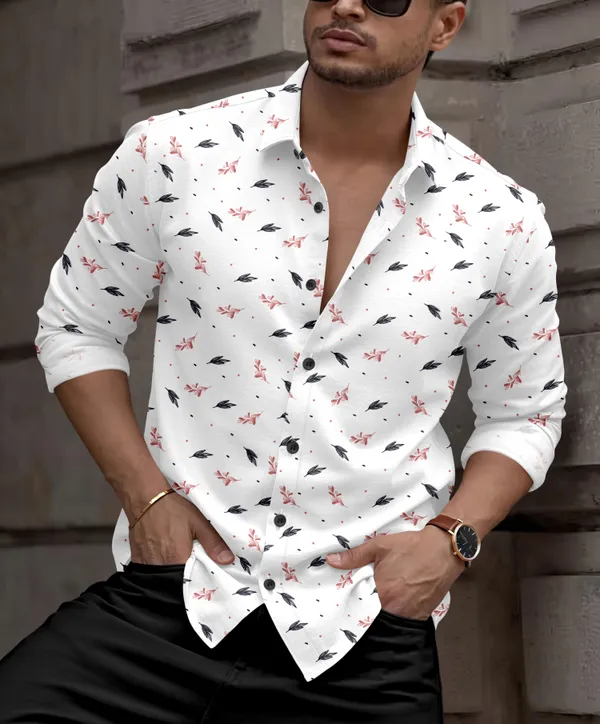 White_Cotton_Blend_Printed_Full_Sleeve_Shirt_For_Men