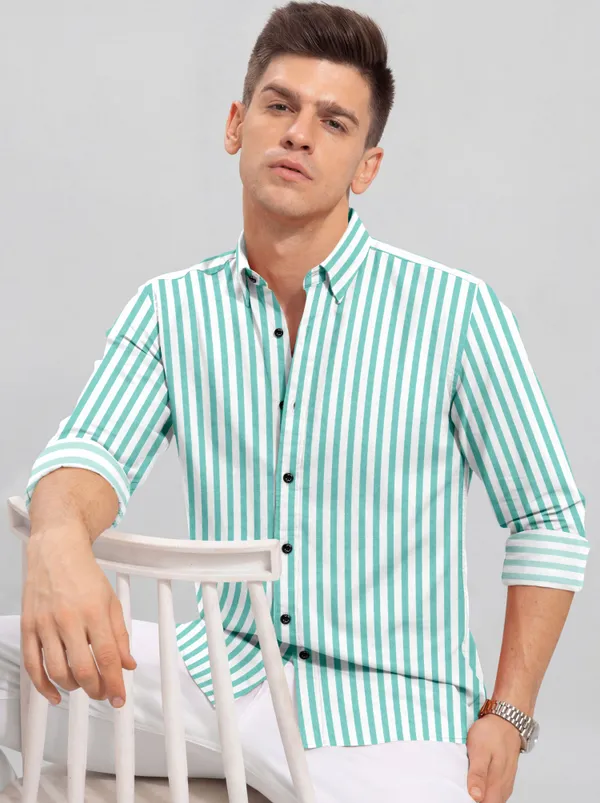 Green_Cotton_Blend_Striped_Full_Sleeve_Shirt_For_Men
