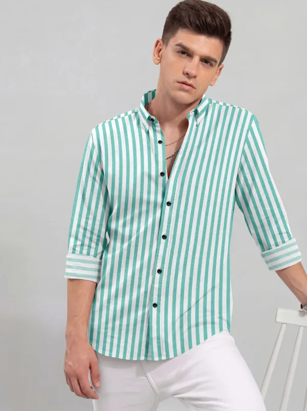 Green_Cotton_Blend_Striped_Full_Sleeve_Shirt_For_Men