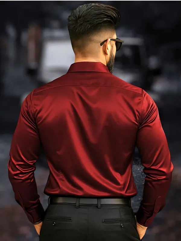 Maroon_Satin_Solid_Full_Sleeve_Shirt_For_Men
