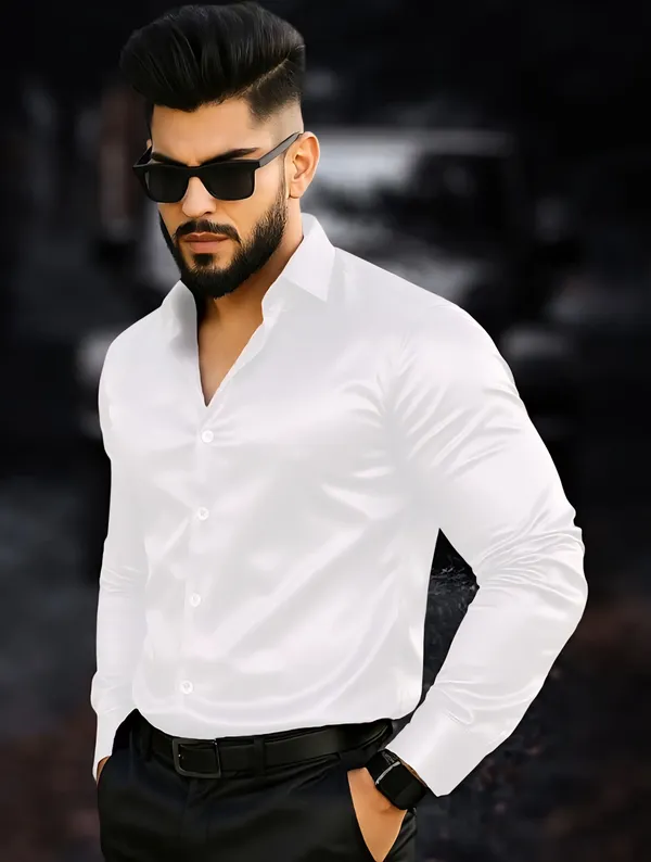 White_Satin_Solid_Full_Sleeve_Shirt_For_Men