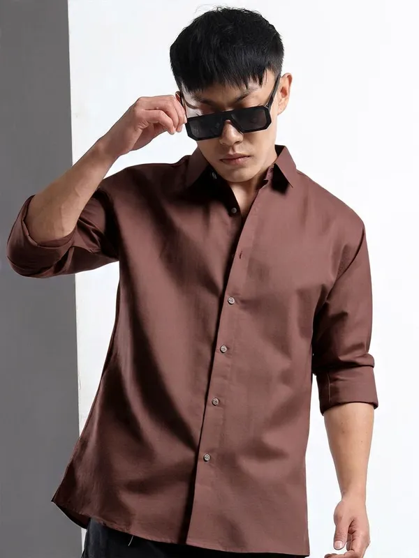 Brown_Satin_Solid_Full_Sleeve_Shirt_For_Men