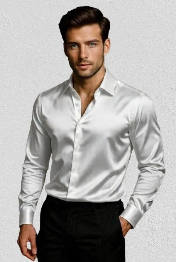 White_Satin_Solid_Full_Sleeve_Shirt_For_Men