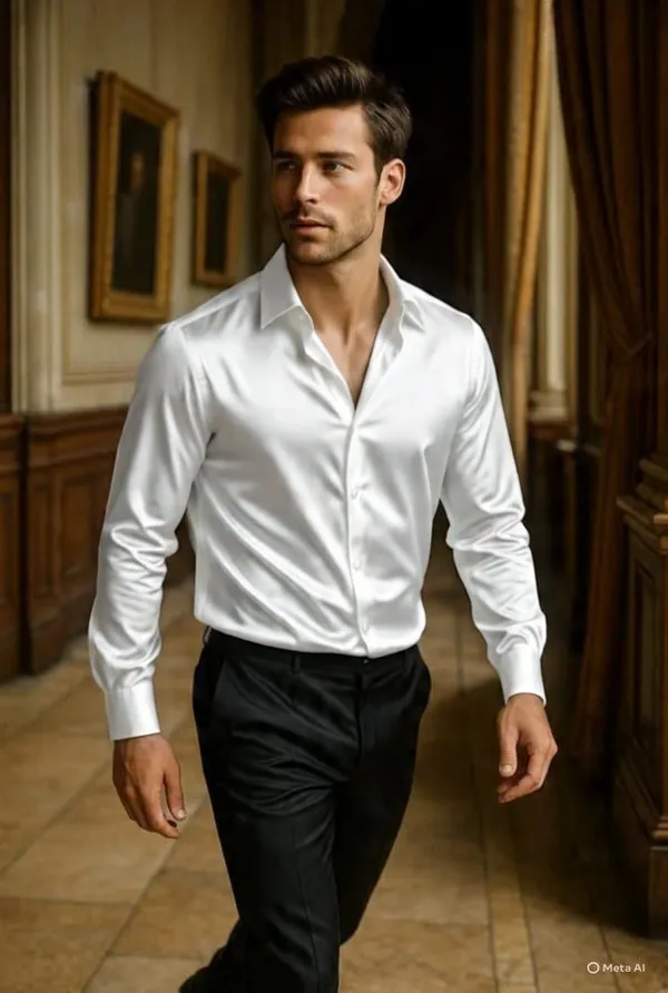 White_Satin_Solid_Full_Sleeve_Shirt_For_Men