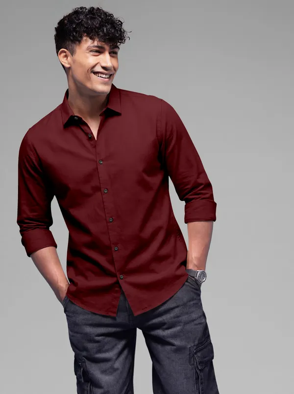 Maroon_Cotton_Casual_Solid_Full_Sleeve_Shirt_For_Men