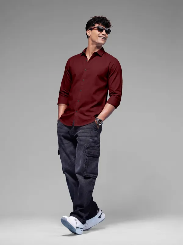 Maroon_Cotton_Casual_Solid_Full_Sleeve_Shirt_For_Men