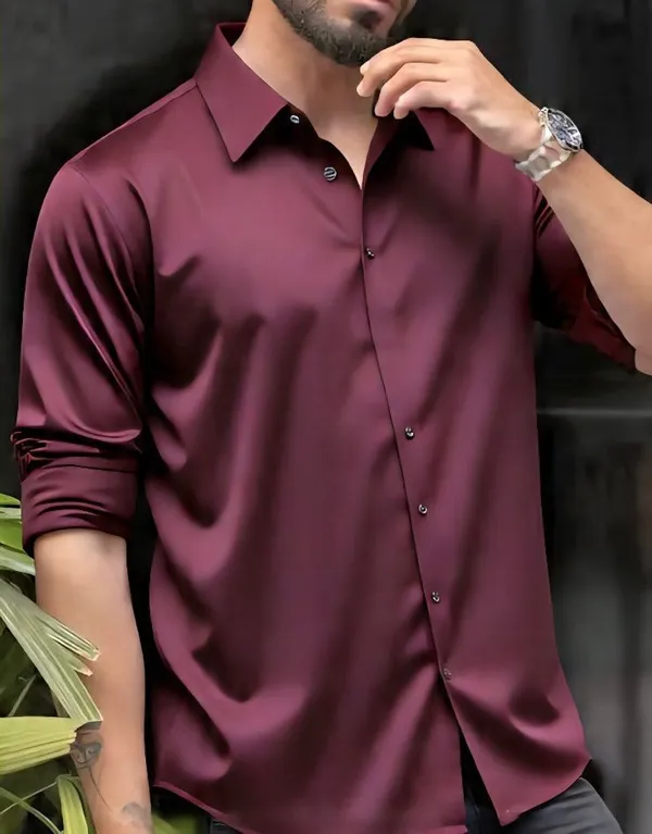Maroon_Satin_Solid_Full_Sleeve_Shirt_For_Men